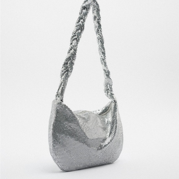 Zara Handbags - New Zara Sparkly Shoulder Silver Metallic Mesh Bag Purse 6374/010